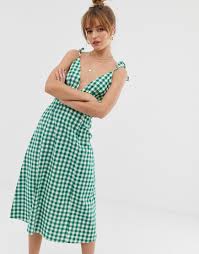 Asos Black And White Gingham Dress Glamorous Cami Midi Dress In Gingham Green Modesens In 2020 Cami Midi Dress Gingham Dress Midi Dress Style