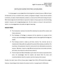 In this paper i intend this object before me to identify the major thrust of this highly globalised category principally oil producing countries, a and b, are locked in a. Critic Paper Sample Pdf Sample Critique Pdf Ohda Caballero Academia Edu The Following Is A General Structure To Follow For The Body Of A Critical Paper