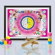 Telling The Time Poster Educational Wall Charts Girls Kids