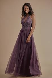 The right neckline is a defining element of your wedding gown; L214010 Lace Soft Tulle Long Bridesmaid Dress With Halter Neckline