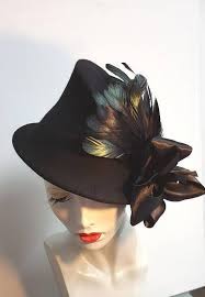 Black Wool Felt Hat Feather Hat Large Satin Bow Glamorous Etsy Vintage Style Hat Beautiful Hats Black Wool