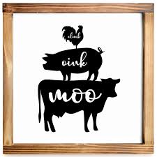 Hand drawn cow silhouette with vintage sunburst isolated on white background. Stacked Farm Animals Sign Farm Animal Decor Farmhouse Kitchen Decor Cow Pig Chicken Decor Kitchen Wall