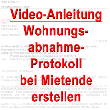 In diesem protokoll wird genau protokolliert, wie der zustand der mietwohnung zum zeitpunkt des auszugs (bzw. Video Abnahme Protokoll Wohnung Bei Mietende Erstellen