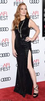 Jessica Chastain Flashes Lots Of Leg In Sleeveless Black Gown In La Jessica Chastain Jessica Black Gown