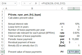 Learn how to calculate your monthly lease payments. Calculating Present Value In Excel Function Examples