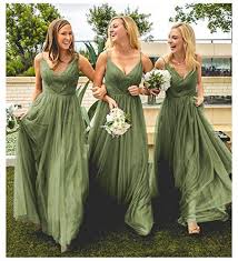 Sage Green Tulle Wedding Bridesmaid Dresses V Neck A Line Https Www Long Green Bridesmaid Dresses Olive Green Bridesmaid Dresses Green Bridesmaid Dresses