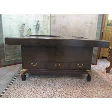 And is in good condition. Japanese Dark Wood Grain Hibachi Coffee Table With Drawers Chairish
