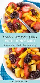 Peach Summer Fruit Salad With Mint Honey Dressing Recipe Summer Salads With Fruit Fruit Salad Easy Baby Food Recipes