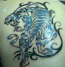 Blue tiger tattoo by david cote. Amazing Tribal Tracery Blue Tiger Tattoo Tattooimages Biz
