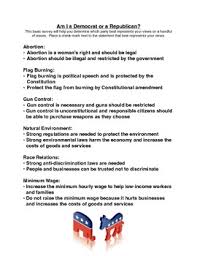 Am I A Democrat Or A Republican Survey Worksheet By School Of Rock