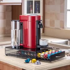 To bring a luminous sparkle to your capsules the rounded dispenser is made of transparent glass. Flagship Coffee Pod Holder Storage Drawer For Nespresso Vertuo Capsule Holder Organizer Drawer Tray With Mesh Shelves For Nespresso Vertuo Holder Black Metal 40 Pod Vertuoline Buy Online In Aruba At Aruba Desertcart Com