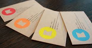 Screen printing (a specialty print output) is used to create the design on 100% recycled brown kraft paper. Kraft Paper Business Cards