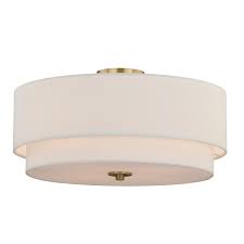 Shop Burnaby 20 5 In W Brass Mid Century Modern Drum Semi Flush Mount Ceiling Light White Linen 20 5 In W X 8 In H X 20 5 In D Overstock 20985936