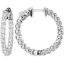 Black And White Diamond Hoop Earrings 2 75ct Diamond Inside Out Hoop Earrings 14k White Gold Vintage Style Diamond Hoop Earrings White Gold Diamond