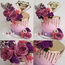 Rose Gold Classy 21st Birthday Cakes Pink Purple Gold Drip Cake Birthday Drip Cake Purple Cakes Birthday 50th Birthday Cake For Women