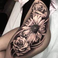 Sunflower Roses Hip Tattoo Hip Tattoos Women Hip Tattoo Sunflower Tattoo Thigh
