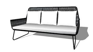 Large Preview Of 3d Model Of Cuzco Banquette De Jardin 3 Places En Resine Tressee Noire Et Coussins Blancs Ref 164377 Outdoor Furniture Furniture Outdoor Sofa