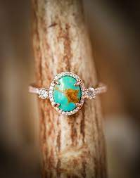 14k Gold Engagement Ring With A Moonstone And Diamond Halo Fully Customizable Turquoise Ring Engagement Turquoise Wedding Rings Wedding Rings Unique