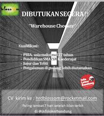 Ciri ciri umbi akar : Lowongan Kerja Warehouse Checker Pt Blossom Mandiri Sejati Bandung Januari 2020 Infolokerbandung Com Pendidikan Periklanan Sma