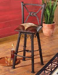 Coronado Iron Barstool With Swivel Back Set Of 3 Western Bar Stools Cowhide Decor Rustic Accent Furniture