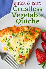 Need A Gluten Free Summer Quiche Recipe My Quick Easy Crustless Vegetable Quiche Has A Soft Custard And Tender Vegetables With Swiss Cheese And Herbs Recipe Quiche Recipes Vegetable Quiche