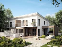 Modernes Doppelhaus Mit Pultdach Architektur Carport Garage Wintergarten Erker Mit Balkon Doppelhaushalfte Bauen Ideen Fertighau Haus Pultdach Living Haus