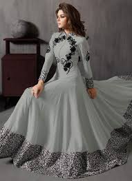 Grey Georgette N Brocade Anarkali Suit Indian Gowns Dresses Party Wear Dresses Pakistani Dress Design