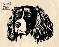 Black And White Springer Spaniel Clipart English Springer Spaniel Svg Dog Svg Files For Cricut Face Etsy In 2020 English Springer Spaniel Spaniel Springer Spaniel