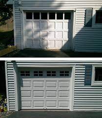 Old Wood Recessed Panel Door Replaced With Clopay 4050 Raised Panel Steel Insulated Garage Door In White With Colonial Gla Garage Doors Garage Door Types Doors