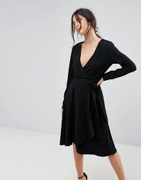 Uttam Boutique Long Sleeve Belted Wrap Dress Black Long Sleeve Plunge Dress Belted Wrap Dress Necklines For Dresses