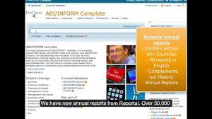 Abi Inform Proquest A Video On How To Search For Business Annual Reports Annual Report Youtube