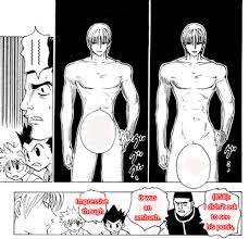 Image: Various panels from the manga, read from right to left. In the first  two, Hisoka is naked. The third has Killua, Gon and... – @textsfrom-hxh on  Tumblr