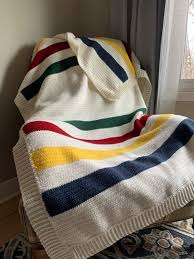 Simple Hudson Bay Style Crochet Blanket Half Double Crochet Stitch Easy Crochet Blanket Crochet Blanket