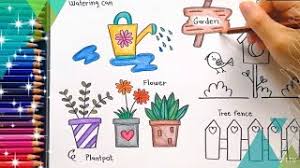 Vector garden cartoon drawing for kids with flowers. Cute Drawing How To Draw Garden Cartoon Drawing Ideas Cute Flower Coloring For Kids Youtube