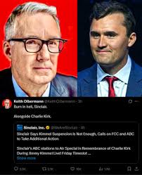 The hate is unreal. 🤬 “Keith Olbermann sinks to new lows — telling  Sinclair to 'burn in hell alongside Charlie Kirk' after the network  announced a special honoring Charlie. 💔🔥
