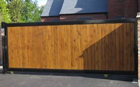 Our Elegant Olivia Sliding Gate Is Wooden Cladded With Steel Frame And Straight Top This Gate Adds A Electric Driveway Gates Wooden Gate Plans Sliding Gate