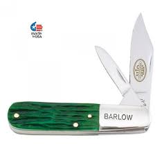 Utica Knives Big Pine Barlow Knife With Green Jigged Bone Handles Model 11 24779gb 3 1 4 Closed 1095 High Carbon Clip And Pen B Barlow Knife Buck Knives