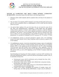 23 hours ago · apart from iloilo province and its city, cagayan de oro and the city of gingoog in misamis oriental have also been placed under ecq until the end of the month, roque said. Read Iatf Guidelines For Areas Under Modified Enhanced Community Quarantine Mecq
