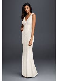 White/ivory long sleeve lace wedding dresses bridal gowns plus size 18 20 22 24. Allover Lace V Neck Sheath Wedding Dress David S Bridal