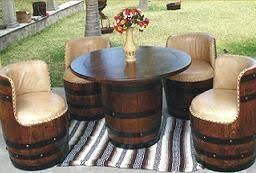 Love this wine barrel table & chairs. Diy Whiskey Barrel Patio Table And Seats Set Is Creative Inspiration For Us Get More Photo About Home Decor Re Barrel Furniture Wine Barrel Table Barrel Table