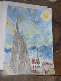 Good Afternoon Un Bonito Dibujo Inspirado En La Obra De Van Gogh Noche Estrellada Y Pintado C Van Gogh Noche Estrellada Lapices De Acuarela Noche Estrellada
