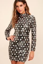 Black And Gold Long Sleeve Bodycon Dress Waking Up In Vegas Rose Gold And White Sequin Dress Long Sleeve Bodycon Dress White Sequin Dress Sequin Dress