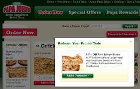 50 Off Large Pizzas From Papa Johns Via Promo Code Vote50 Coupon Via The Coupons App Pizza Coupons Free Printable Coupons Joe S Pizza