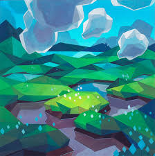 Polygonal Landscape Paintings By Laura Bifano Inspiration Grid Design Inspiration Cubism Art Landscape Paintings Painting