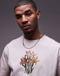 Topman oversized fit t-shirt with front and back daffodils print in stone