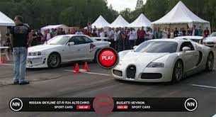 Well, assuming the nissan is a gtr, it has awd. Nissan Skyline Gt R R34 Altechno Clobbers Bugatti Veyron On The Drag Strip Video Carscoops
