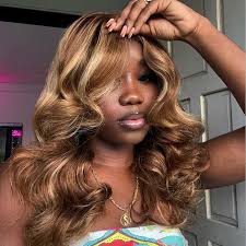 Alibonnie Blonde Highlight 13x4 Transparent Lace Frontal Wig Curtain B