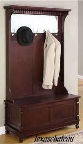 Lg Traditional Dark Wood Mirror Entry Hall Tree Coat Hat Rack Storage Bench Entryway Bench Storage Wood Mirror Hall Tree