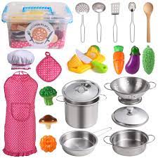 We all of use kitchen cooking utensils every day. Juboury Kitchen Pretend Play Toys With Stainless Steel Cookware Pots And Pans Set Cooking Utensils Apron Chef Hat Cutting Vegetables For Kids Girls Boys Toddlers Buy Online In Dominica At Dominica Desertcart Com