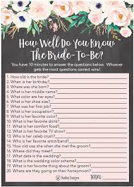Find out how to plan a traditional bridal shower, from bridal shower themes to the menu, decorating ideas and more. Buy 25 Floral How Well Do You Know The Bride Bridal Wedding Shower Or Bachelorette Party Game Flowers Who Knows The Best Does The Groom Couples Guessing Question Set Of Cards Pack
